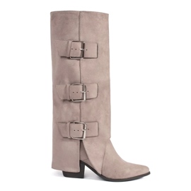 Seastar Stivali da donna con tacco alto in camoscio beige con fibbie