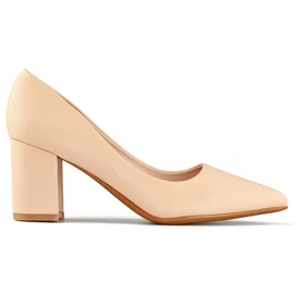 Décolleté classiche beige con tacco basso, scarpe da donna per l'ufficio