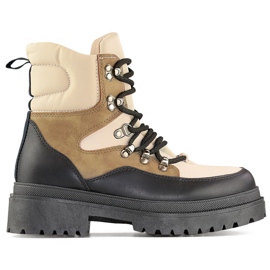 Stivaletti stringati da donna, scarpe invernali sopra la caviglia da donna beige