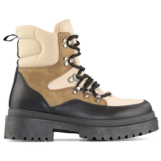 Stivaletti stringati da donna, scarpe invernali sopra la caviglia da donna beige