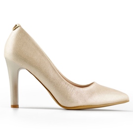 Décolleté da donna dorate con tacco comodo, eleganti scarpe da donna dorate beige