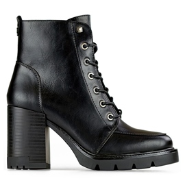 Stivali stringati da donna con tacco alto, scarpe invernali isolanti nero
