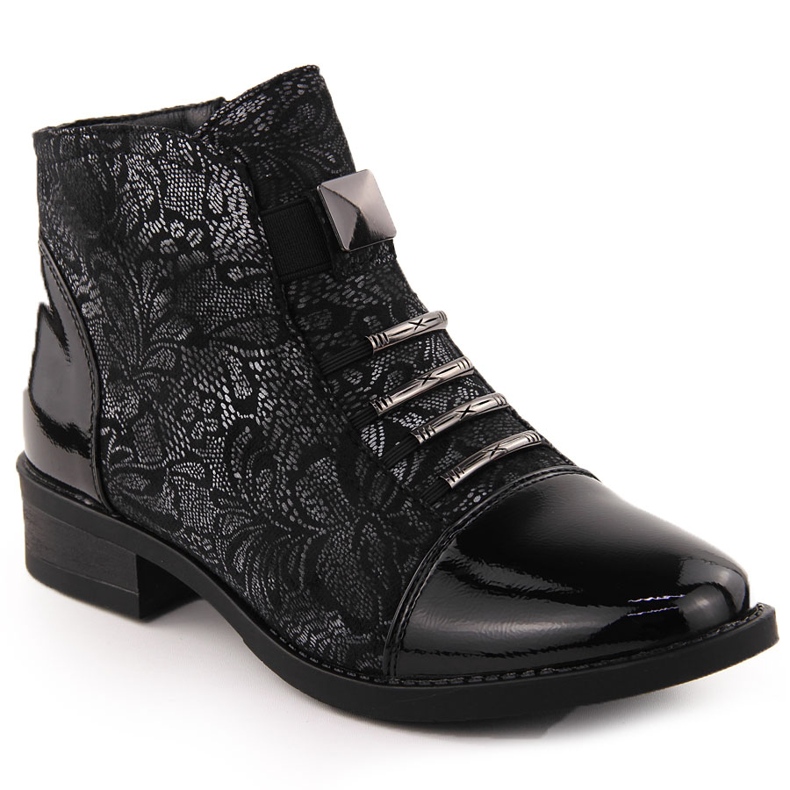 Stivaletti da donna neri con motivo floreale argento Sabatina DM24-08 nero