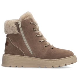 Stivali da donna in pelle con pelliccia sulla piattaforma marrone Rieker 70402-24 beige