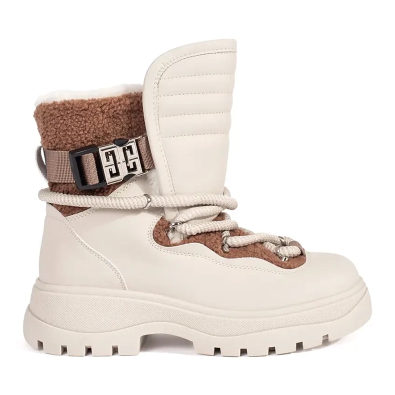 Seastar Stivali da neve da donna beige con pelliccia su suola spessa