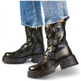 Stivali moto alti da donna con fibbie, neri GD-FL2206B nero