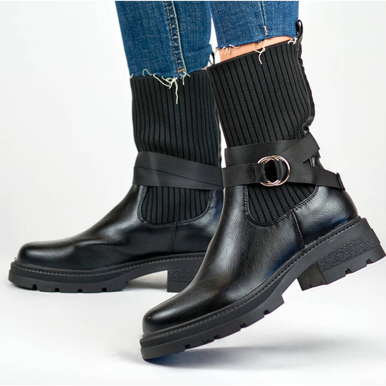 Stivaletti da donna con tomaia flessibile, colore nero YQ41B