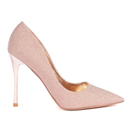 Seastar Scarpe con tacco da donna glitter rosa e oro con tacco metallico