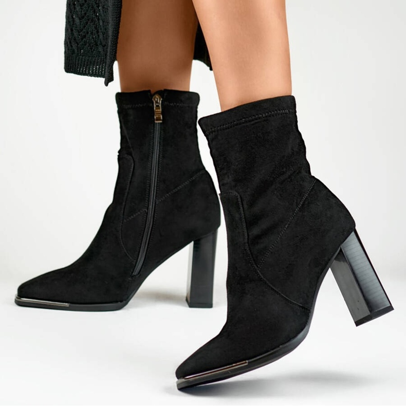 Stivaletti da donna in pelle scamosciata, neri, GD-FL2098B nero