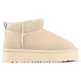 Stivaletti da donna in pelle, stivali da neve in pelle scamosciata, beige XF-159L.BE