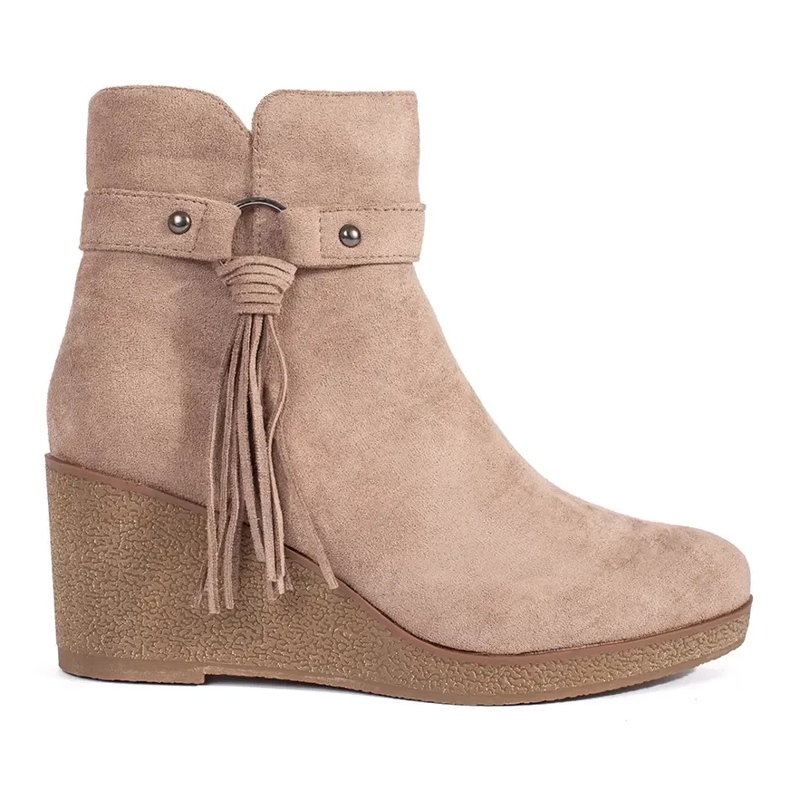 Stivali da donna con zeppa in camoscio beige con frange