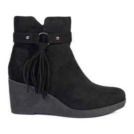 Stivali da donna con zeppa in camoscio nero con frange