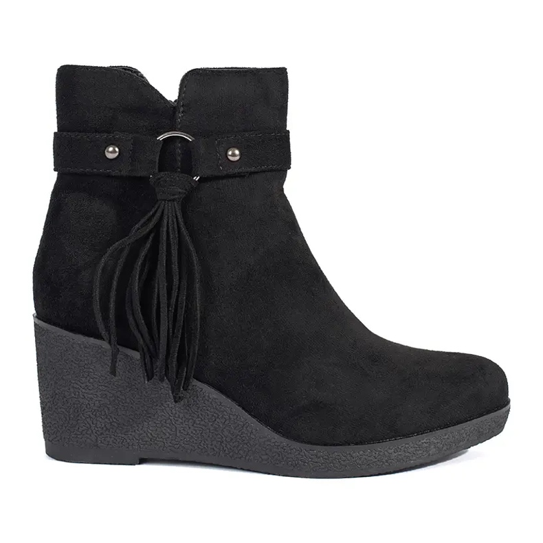Stivali da donna con zeppa in camoscio nero con frange