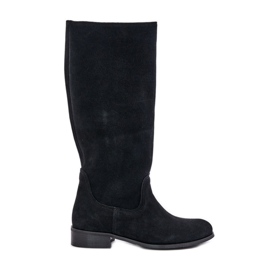Lewski Shoes Stivali a metà polpaccio da donna in pelle scamosciata con cerniera sinistra 3616 neri nero