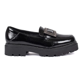 Goodin Mocassini da donna neri con plateau decorati con fibbia e strass nero