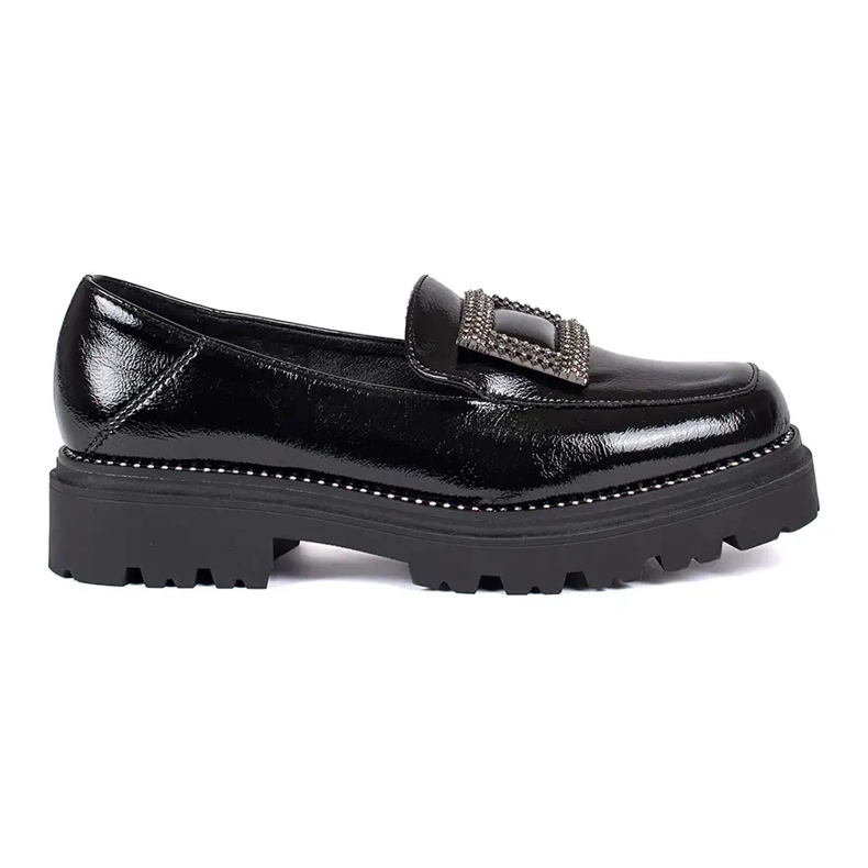 Goodin Mocassini da donna neri con plateau decorati con fibbia e strass nero