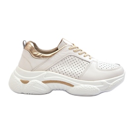 Jezzi Sneakers Sportive da Donna in Pelle con Suola Spessa, Colore Bianco e Oro