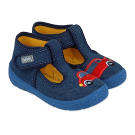Ciabatte per bambini Befado con velcro 631P046, blu navy, con applicazione per auto