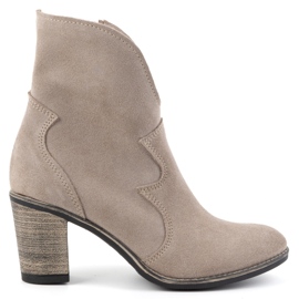 Olivier Stivaletti da donna in pelle Lucy, beige scuro - eleganti stivaletti con tacco in pelle scamosciata