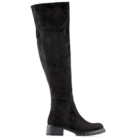 Stivali sopra il ginocchio da donna in pelle scamosciata, colore nero RQ490B