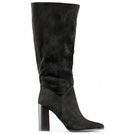 Stivali da donna in pelle scamosciata con tacco, neri, X829B nero