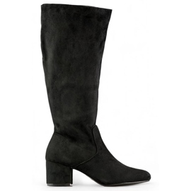 Stivali da donna in camoscio con tacco basso, nero 23063B
