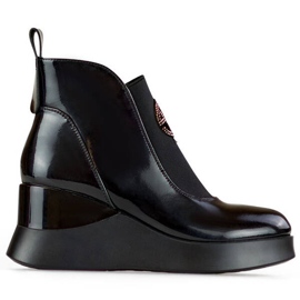 Stivali con zeppa in pelle da donna, vernice nera, 25-66703B nero