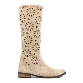 Olivier Stivali da donna traforati beige chiaro