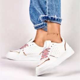 Scarpe sportive da donna, sneakers con lacci sostituibili, bianco 85-872CH