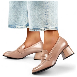 Scarpe con tacco da donna in vernice beige GD-FL471BE