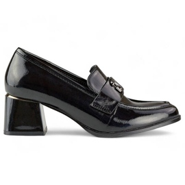 Scarpe con tacco basso da donna, colore nero vernice, GD-FL475B
