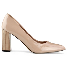 Décolleté a punta con tacco alto da donna, beige vernice GD-FL486A-T