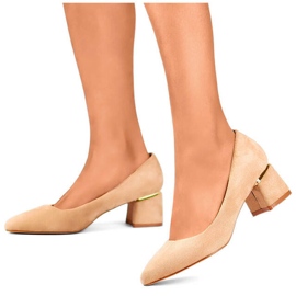 Décolleté a punta da donna su blocco, beige XR-103B-BE