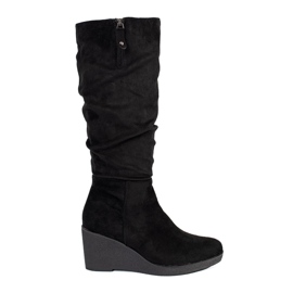 Stivali con zeppa da donna in camoscio nero