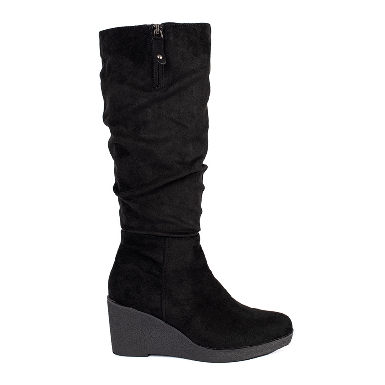 Stivali con zeppa da donna in camoscio nero
