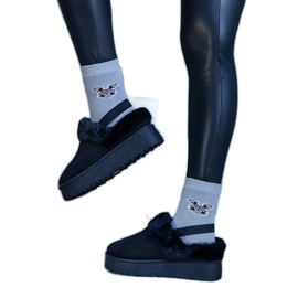 Pantofole nere con plateau decorate di pelliccia e con elastico sul tallone, Frank nero