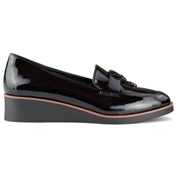 Scarpe con zeppa in vernice da donna, nere, 24-58266B nero