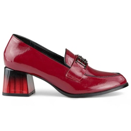 Scarpe con tacco basso da donna, vernice bordeaux GD-FL478-BUR rosso