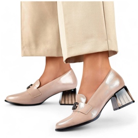 Scarpe eleganti da donna in vernice con tacco alto, beige GD-FL479-D.BE