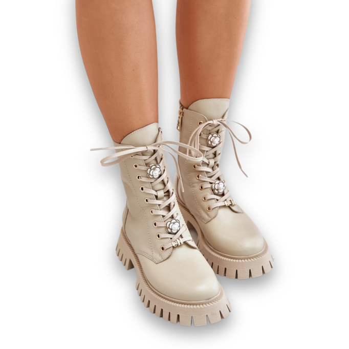 Stivaletti Operaio In Pelle Con Perni Cerniera CheBello 4553 Beige