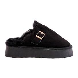 Pantofole da donna con suola spessa con pelo e fibbia, Linneola Nera nero