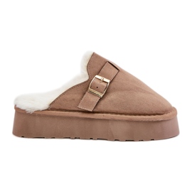 Pantofole da donna con suola spessa con pelliccia e fibbia, Linneola beige scuro