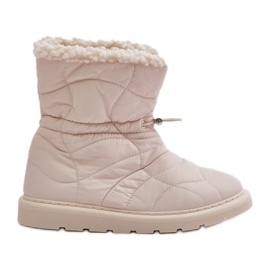 Stivali da neve da donna con coulisse isolati con pelliccia, pelle di pecora beige chiaro Vamidra