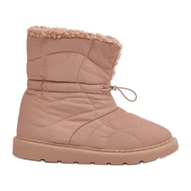 Stivali da neve da donna con coulisse isolati con pelliccia di montone beige Vamidra
