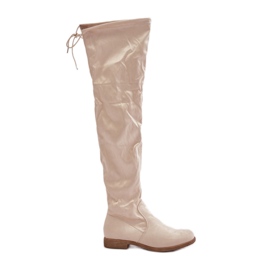 Erynn Stivali sopra il ginocchio con tacco piatto realizzati in eco-suede, Linnithia beige