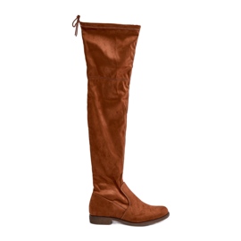 Stivali sopra il ginocchio con tacco piatto realizzati in eco-suede Camel Linnithia marrone