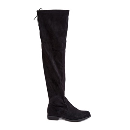 Stivali sopra il ginocchio con tacco piatto in eco-suede, Black Linnithia nero