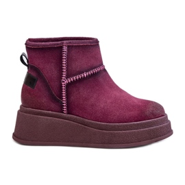 Stivali da neve in pelle scamosciata su piattaforma e zeppa Maciejka 06769-23 Bordeaux rosso