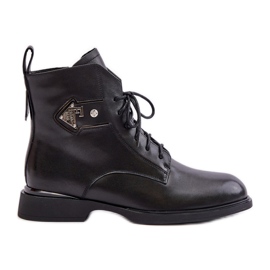 Stivali piatti in pelle con decorazione calda Maciejka N3115-01 Nero