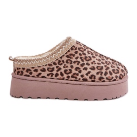 Stivali da neve con plateau da donna isolati con pelliccia leopardata, Marrone, Remenia